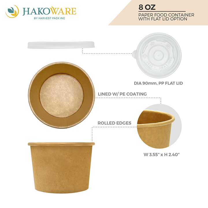 8oz Kraft Paper Food Container — HAKOWARE by Harvest Pack Inc